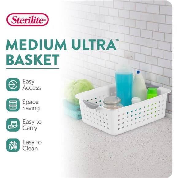 White Plastic Storage Bins Set of 6 Medium Closet Cabinet Countertop Organizer - Picture 4 of 7